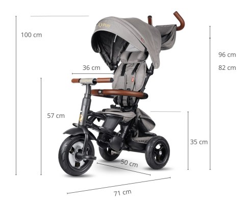 Qplay Rowerek Trójkołowy Rito Deluxe Rubber Grey Qplay