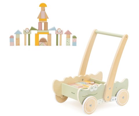 Viga 44278 PolarB Drewniany pchacz krokodyl z klockami