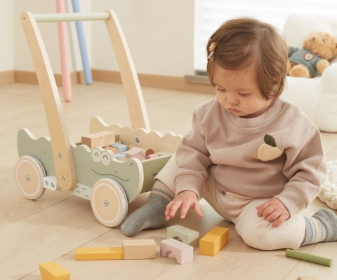 Viga 44278 PolarB Drewniany pchacz krokodyl z klockami