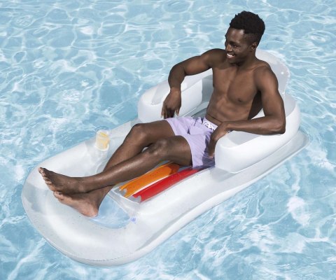 Bestway 43028 Dmuchany materac plażowy z oparciem i podłokietnikami Bialy 1.61m x 84cm