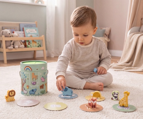 Tajemnicze pudełko drewniane zwierzątka montessori 15 figurek Milly Mally